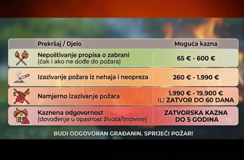 kazna za paljenje požara novčana kazna zatvorska kazna kolika je kazna za izazivanje požara